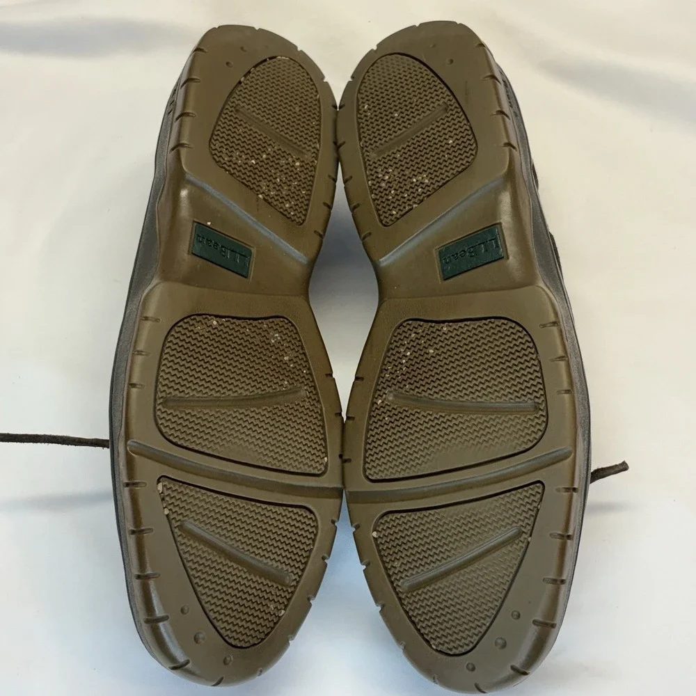 LL BEAN Camp Moc Loafers Boat Slip On Shoes Sz 9.5 Wide Brown Leather Dock Sider
